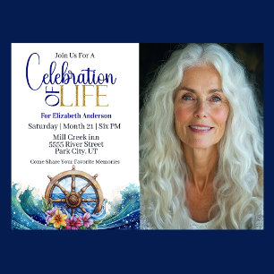 Nautical Sailing Wheel Celebration Of Life Invitation