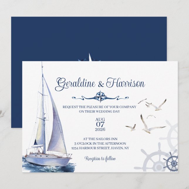 Nautical Sailing Yacht Wedding  Invitation (Front/Back)