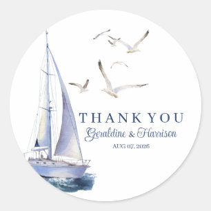 Nautical Sailing Yacht Wedding Thank You Sticker
