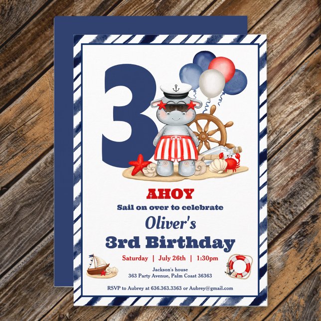 Nautical Sailor 2nd 3rd Birthday Boat Party Invitation (Nautical Sailor 2nd 3rd Birthday Boat Party Invitation)