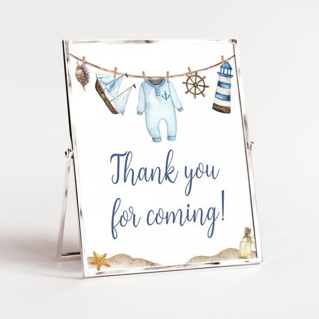 Nautical Sailor Ahoy Thank you for Coming Poster (Nautical Ahoy Baby Shower Thank you for Coming Sign)