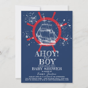 Nautical Sailor Baby Shower Blue Invitation