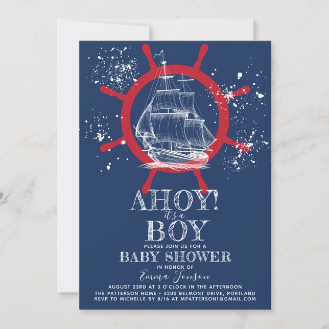 Nautical Sailor Baby Shower Blue Invitation (Front)