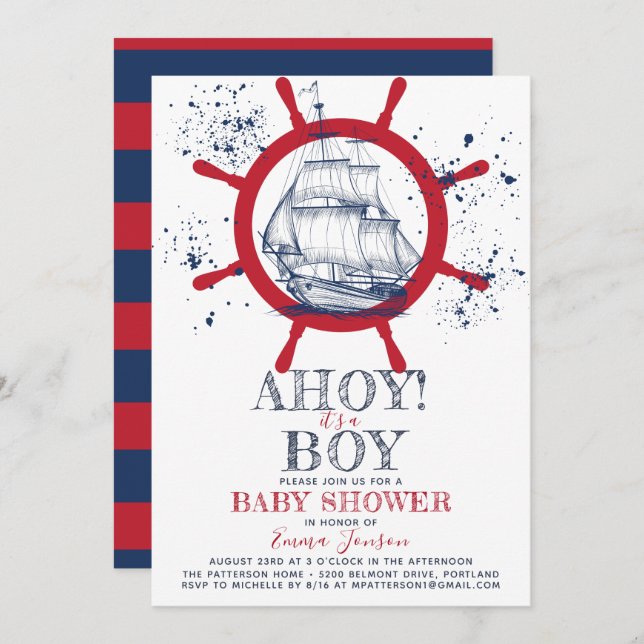 Nautical Sailor Baby Shower Invitation (Front/Back)