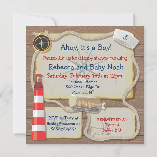 Nautical Sailor Baby Shower Invitations (Front)