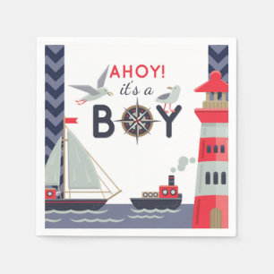 Nautical Sailor Boats Ahoy Baby Boy Shower Party Napkin