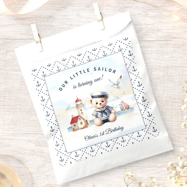 Nautical Sailor Cute Bear Summer 1st Birthday Favour Bag (Nautical Sailor Cute Bear Summer 1st Birthday Favor Bag)