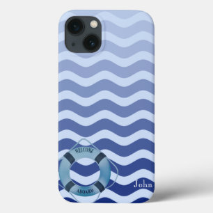 Nautical Sailor Navy Blue Waves Stripe iPhone 13 Case