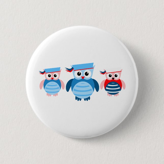 Nautical Sailor Owls 2 Inch Round Button (Front)