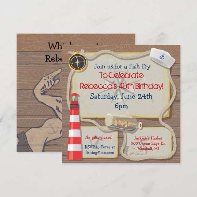 Nautical Sailor Party Invitation (Front/Back)