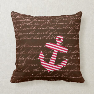 Nautical Sailor Stripe Red Anchor pillow / cushion