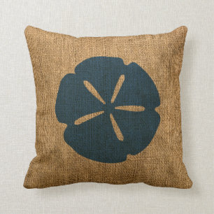 Nautical Sand Dollar Rustic Deep Sea Blue Throw Pillow