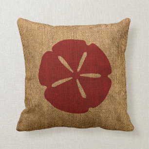 Nautical Sand Dollar Rustic Red Throw Pillow