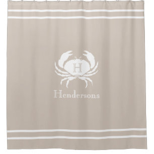 Nautical Sand Tan Taupe White Crab Monogram Name