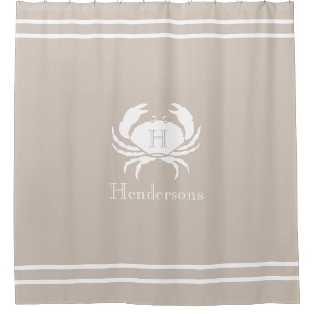 Nautical Sand Tan Taupe White Crab Monogram Name (Front)