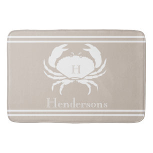 Nautical Sand Tan Taupe White Crab Monogram Name S Bath Mat