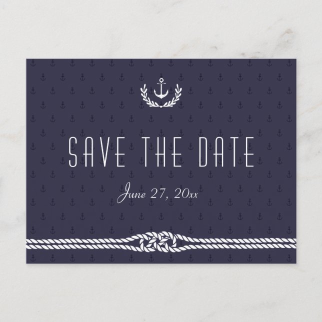 Nautical Save The Date Postcards Blue Anchors (Front)