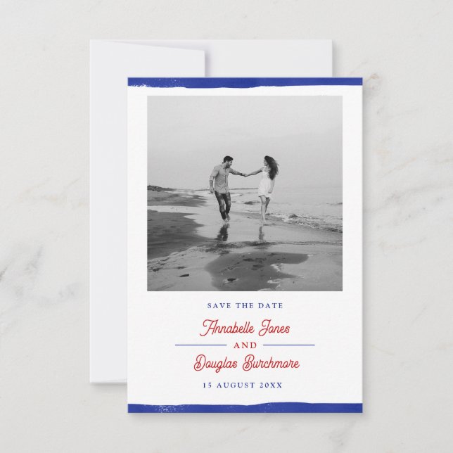 Nautical Save the Date Rustic Blue Paint Photo (Front)