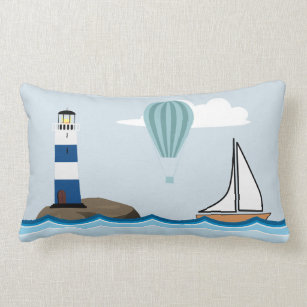 Nautical Scene with Lighthouse and Sailboat Lumbar Pillow