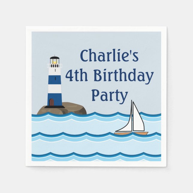 Nautical Scene with Lighthouse and Sailboat Napkin (Front)
