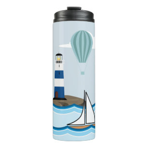 Nautical Scene with Lighthouse and Sailboat Thermal Tumbler
