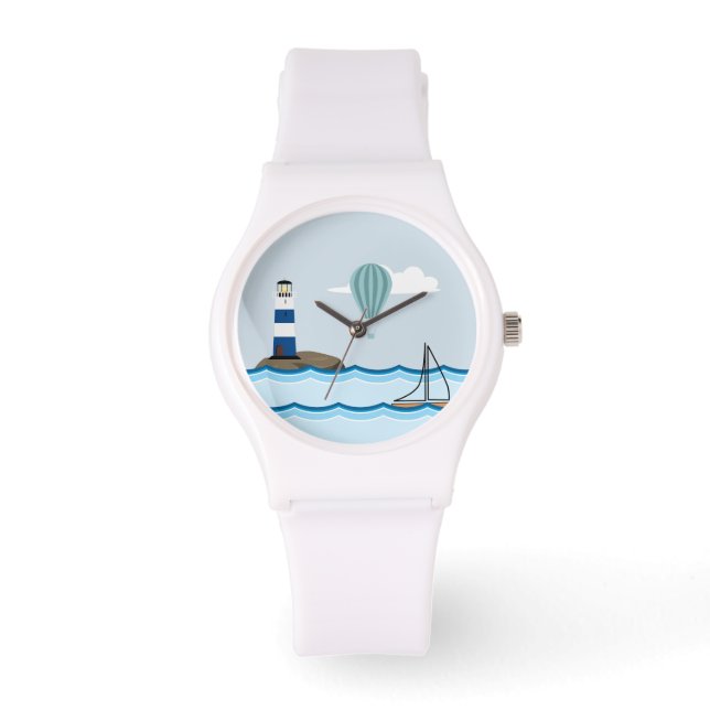 Nautical Scene with Lighthouse and Sailboat Watch (Front)