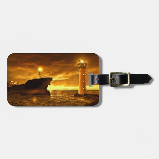 Nautical Scene with Lighthouse Luggage Tag (Front Horizontal)