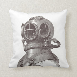 Nautical Scuba Guy Funky Black and White Pillow