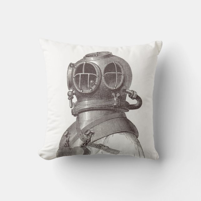 Nautical Scuba Guy Funky Black and White Pillow (Front)