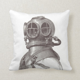 Nautical Scuba Guy Funky Black and White Pillow