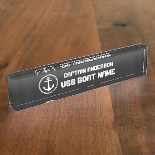 Nautical Sea Anchor Modern Captain and Boat Nameplate