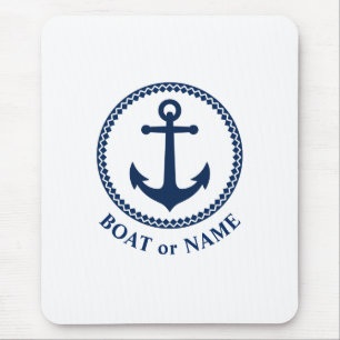 Nautical Sea Anchor Your Boat or Name Navy Blue Mouse Pad