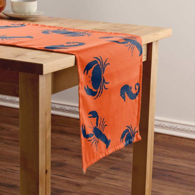 Nautical Sea Animals pattern lobster crab seahorse Long Table Runner (In Situ)
