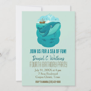 Nautical Sea Cartoon Whale Invitation