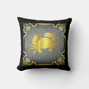Nautical sea crab silhouette/gold/black /blue thro throw pillow