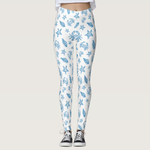 Nautical Sea Creatures Doodle Pattern Leggings