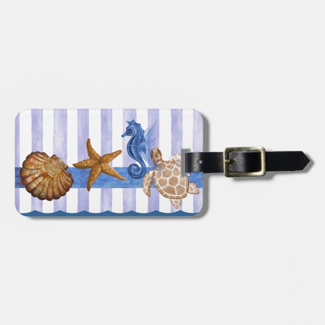 Nautical Sea Creatures Luggage Tag (Front Horizontal)