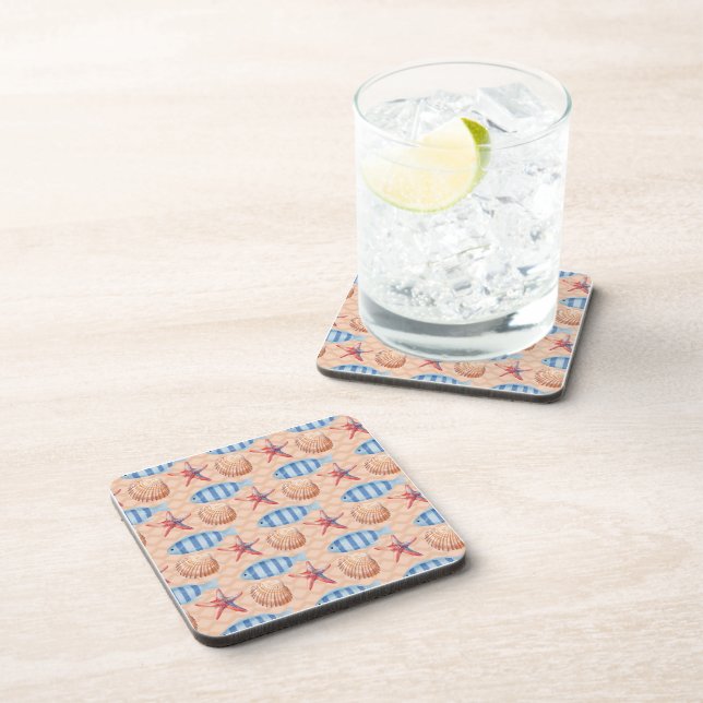 Nautical Sea Life Fish Starfish Shells Ocean  Coaster (Right Side)