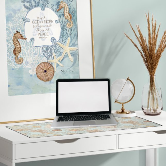 Nautical Sea Life Ocean Turtle Seahorse Shell Navy Desk Mat (Creator Uploaded)