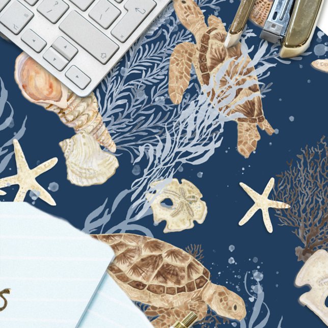 Nautical Sea Life Ocean Turtle Seahorse Shell Navy Desk Mat (Creator Uploaded)