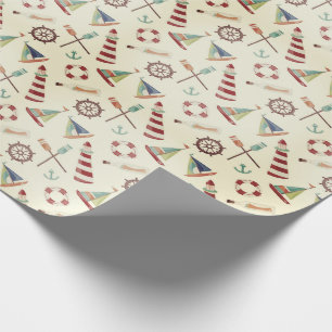 nautical sea lighthouse and sailboat wrapping paper