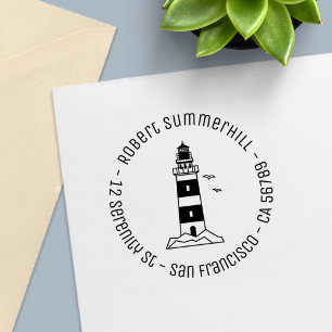 Nautical Sea Lighthouse Round Address 2 Self-inking Stamp