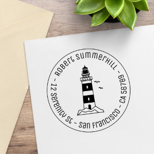 Nautical Sea Lighthouse Round Address 3 Rubber Stamp