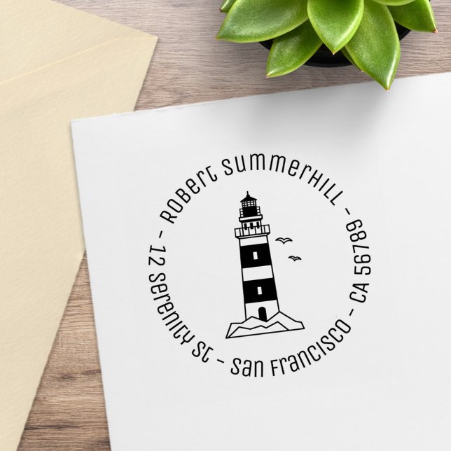 Nautical Sea Lighthouse Round Address Rubber Stamp (Creator Uploaded)