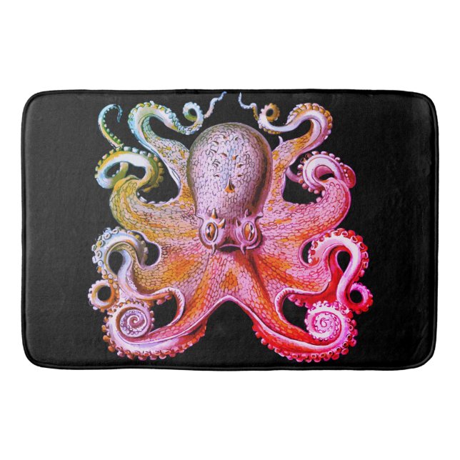 Nautical sea  Octopus bath mat pink rainbow (Front)