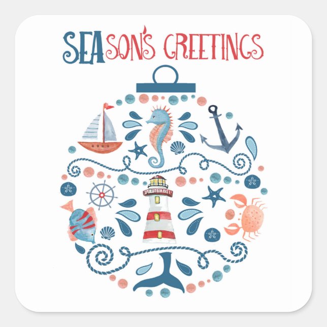 Nautical Sea Ornament Coastal Christmas Square Sticker (Front)