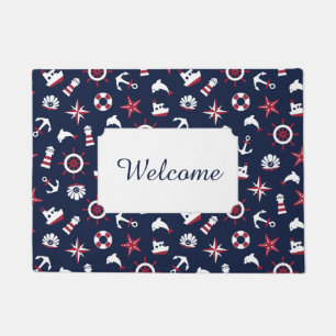 Nautical Sea Pattern   Add Your Text Doormat