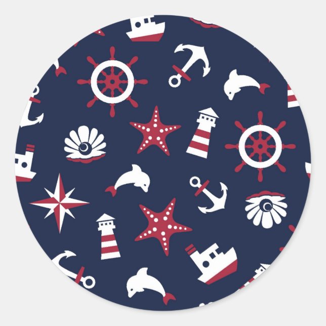 Nautical Sea Pattern Classic Round Sticker (Front)