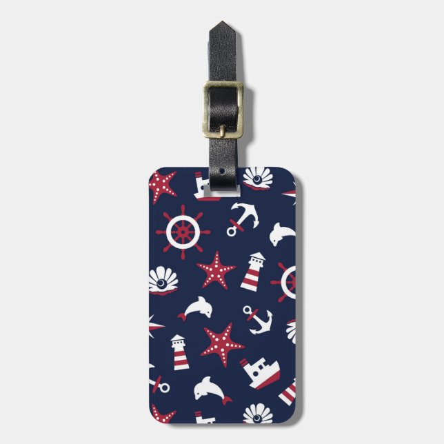 Nautical Sea Pattern Luggage Tag (Front Vertical)