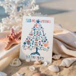 Nautical Sea Tree Coastal Christmas Party Invitation<br><div class="desc">Beach inspired holiday party invitaiton features a pattern of tropical fish, lighthouse, whale tail, seashell, starfish, crab, sand dollar, sailboat, seahorse and captain's wheel in the shape of a Christmas tree with "SEAson's Greetings" in a cool nautical font. The reverse side has a navy blue background with white lettering and...</div>